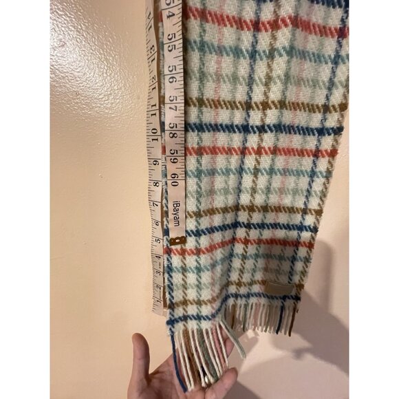 COACH Wool Cashmere Check Pattern Neck Muffler Scarf Self Fringed 9.5" x 65" - Picture 7 of 10